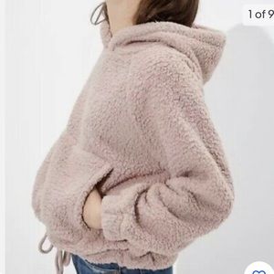 {american eagle} NWOT Sherpa Hoodie Pullover with Cinch Waist